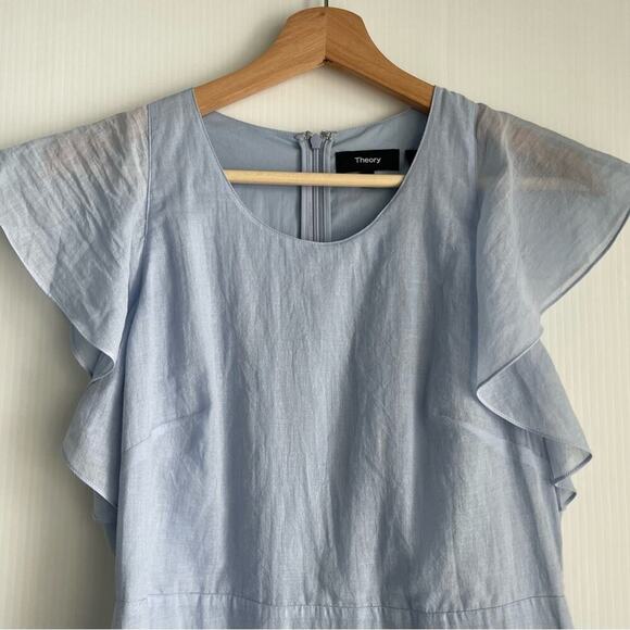 🆕 Theory Organic cotton baby blue midi dress NWT size 2 flowy short sleeves - Picture 5 of 11